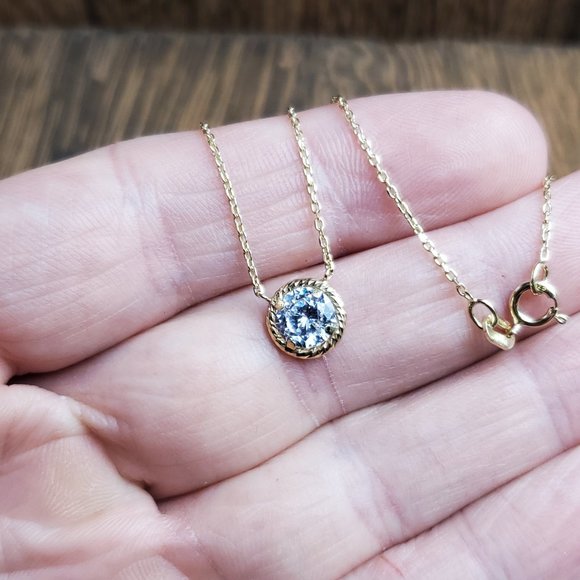 18 Inch Gold Plated Over Sterling Silver Brilliant Single Cubic Zirconia Necklac - Picture 3 of 7